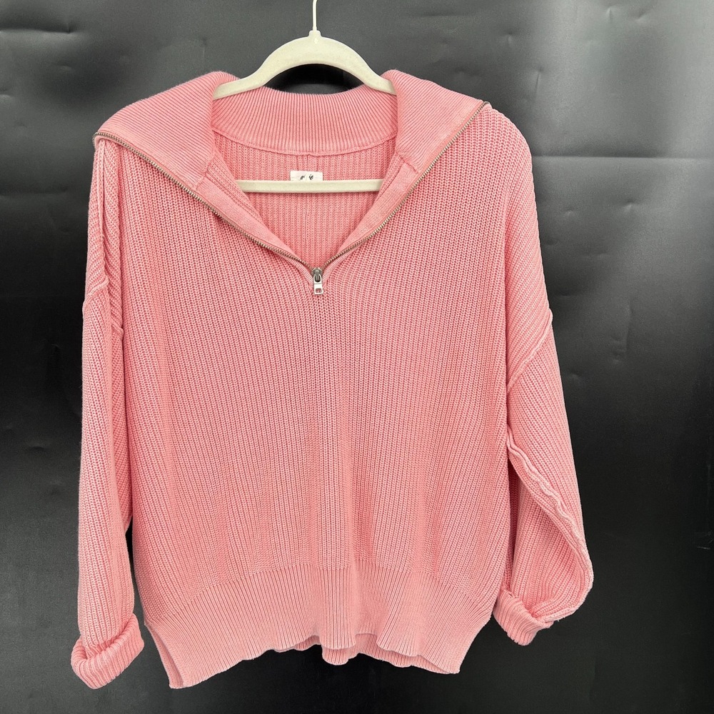 Aerie American Eagle 1/4 zip pullover sweater baby pink preppy boho oversize XXS